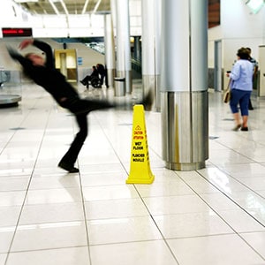 Women falling off a yellow caution cone - Levian Law
